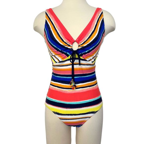 Anne Cole One-Piece Swimsuit Wonderful To Stripe Keyhole Plunge 12 - Picture 1 of 8